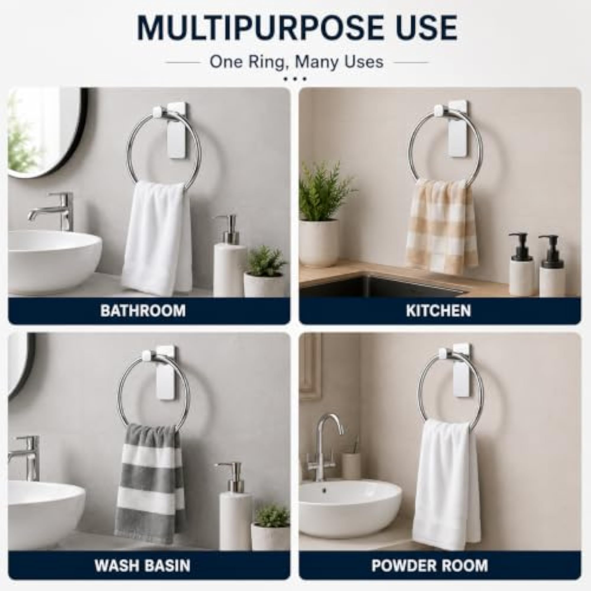 Stainless Steel Self Adhesive Towel Ring Holder, No Drill